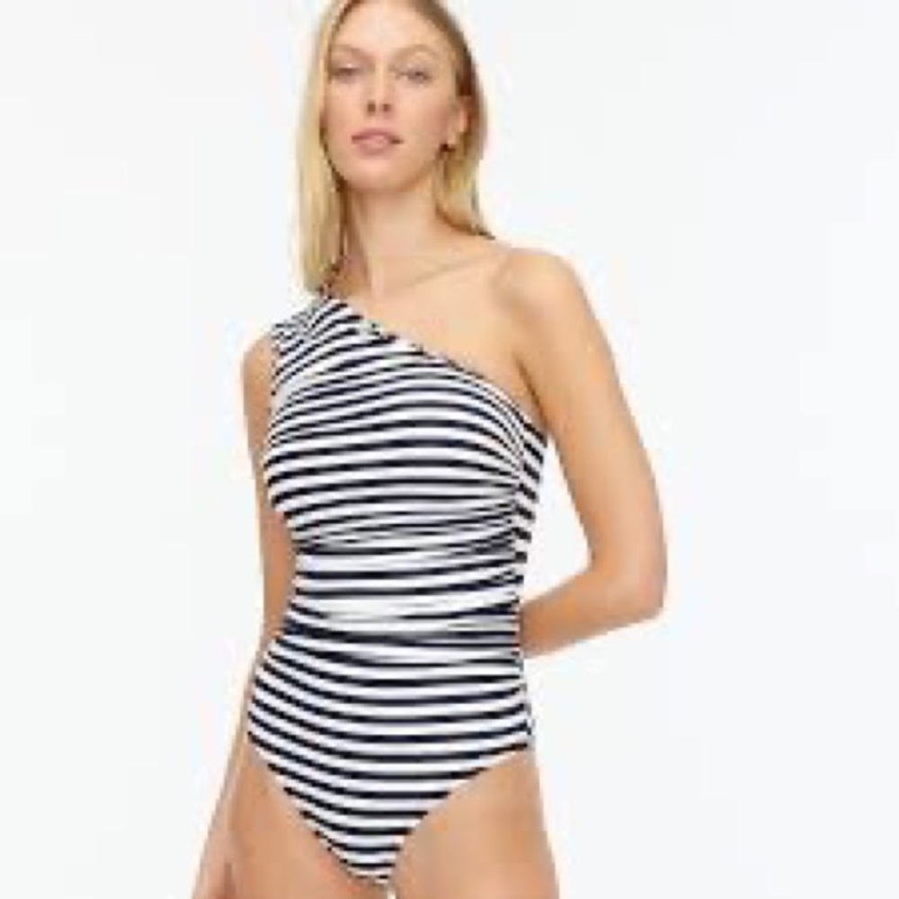 J Crew One Shoulder Stripe Swim, 0